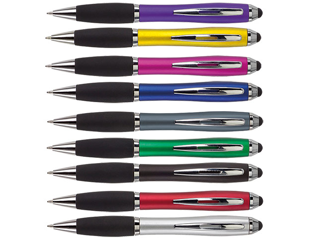 Ballpoint Pen With Rubber Grip And Stylus