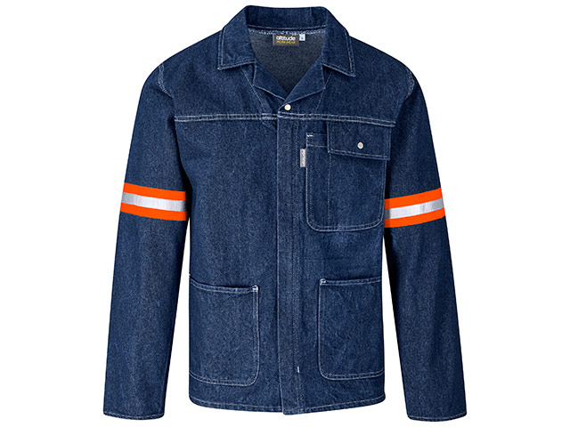 Cast Premium 100% Cotton Denim Jacket - Reflective Arms And Back - Orange Tape - Image 2