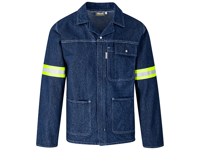 Cast Premium 100% Cotton Denim Jacket - Reflective Arms And Back - Yellow Tape - Image 2