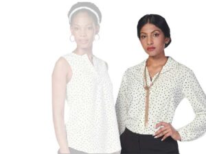 K228 Long Sleeve Georgia Blouse With Placket- Polka Dot