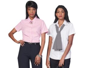 K373 Ladies Oxford Short Sleeve Amber Blouse
