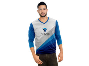 Mens Geneva Long Sleeve V-Neck T Shirt - Birdseye Moisture