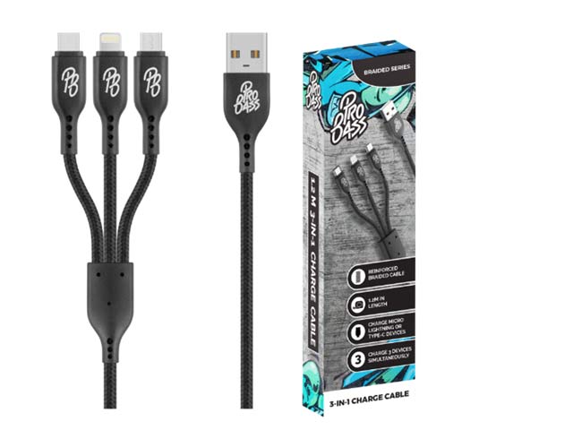 Pro Bass Braided 3 In 1 Charge Cable