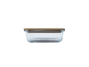 Rectangular Glass Lunch Box With Wooden Lid 580Ml