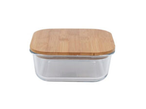 Square Glass Lunch Box With Wooden Lid