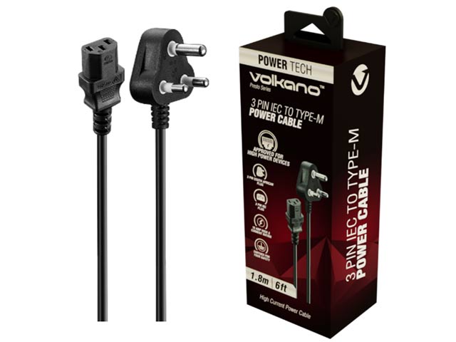 Volkano Presto Series Power Cable 3 Pin Iec To Type-M 1.8M 10A
