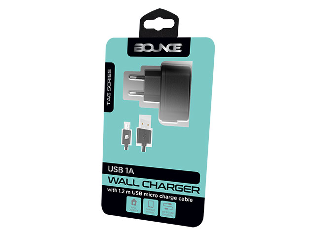 Bounce Tag Series Usb 1A Wall Charger With Charge Cable