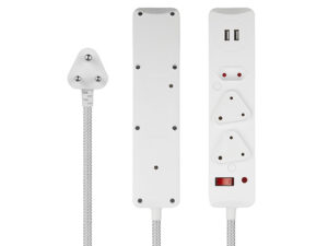 Switched 3 Way Medium Surge Protected Multiplug With Dual 2.4A Usb Ports 0.5M Braided Cord