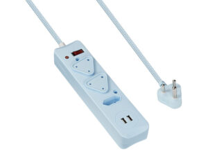 Switched 3 Way Medium Surge Protected Multiplug With Dual 2.4A Usb Ports 0.5M Braided Cord