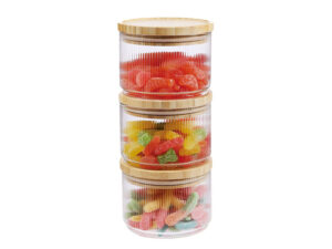 Set Of 3 Stackable Jars With Bamboo Lid