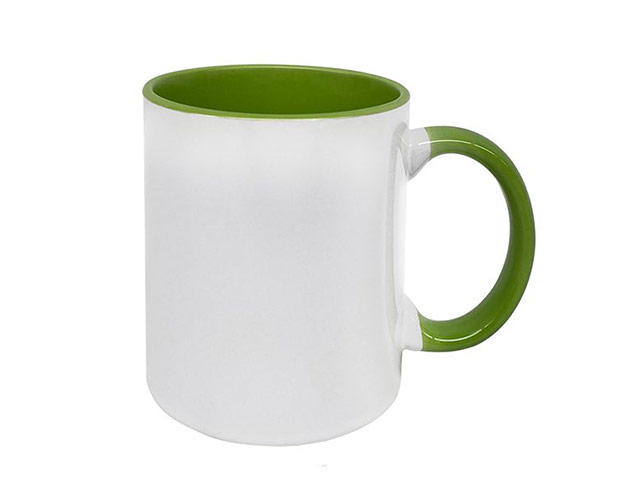 Standard 11Oz Sublimation Mug White Outside/Green Inside And Handle